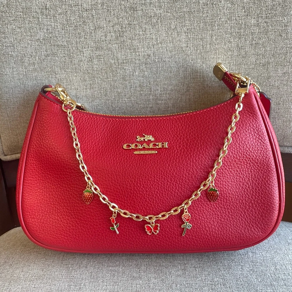 ‼️last one‼️NWT!COACH TERI SHOULDER BAG(COACH CV934)GOLD/BOLD RED Holiday gift - Picture 9 of 16